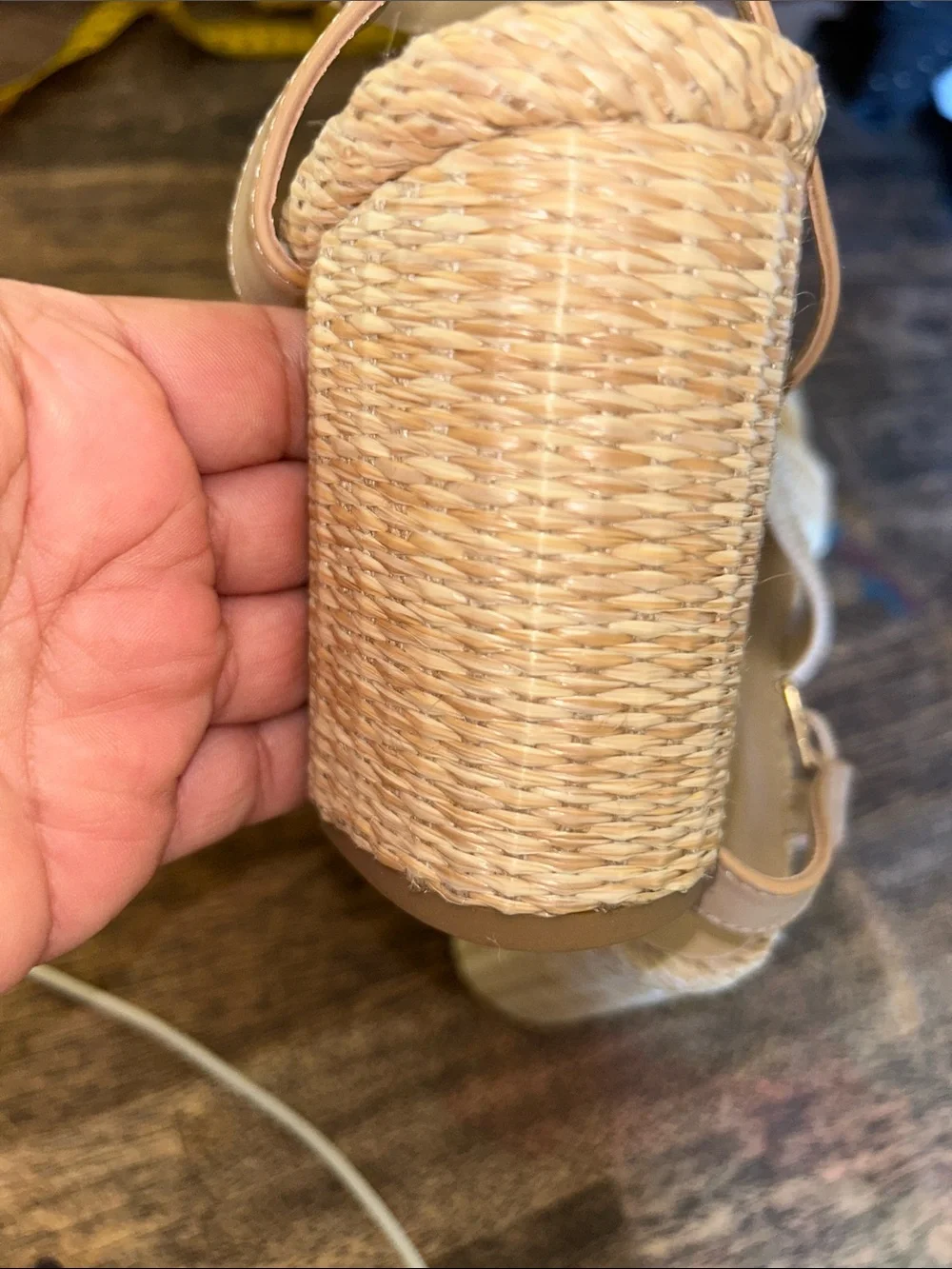 Woven Espadrille Platform Sandals in Beige with Ankle Strap